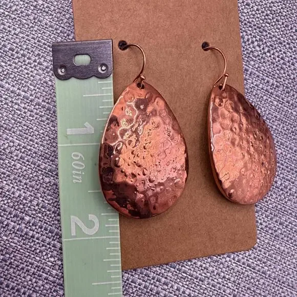 NWOT Hammered Distressed Copper Tone Drop Dangle Earrings Western Boho Cowgirl - Picture 3 of 3